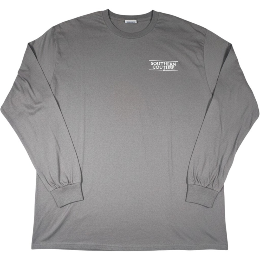 Southern Couture Deja Moo Highland Cow Long Sleeve Graphic Tee Gray XL